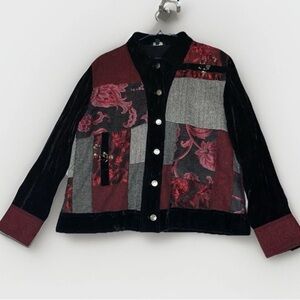 Vtg Attitude Patchwork Blazer Jacket M Velvet Tapestry Floral Boho Hippie Y2K